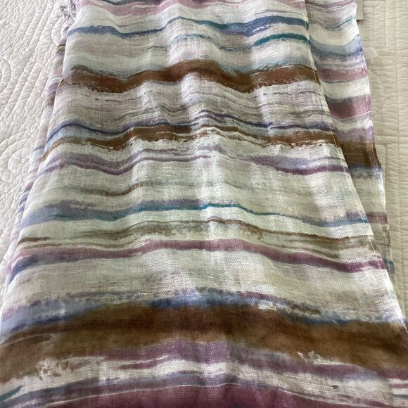 NWT J. Jill Pure Jill Cotton & Linen Striped Scarf With Fringe Details - Picture 8 of 11